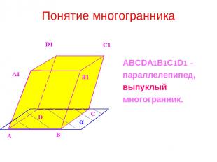 Понятие многогранника ABCDA1B1C1D1 – параллелепипед, выпуклый многогранник. α