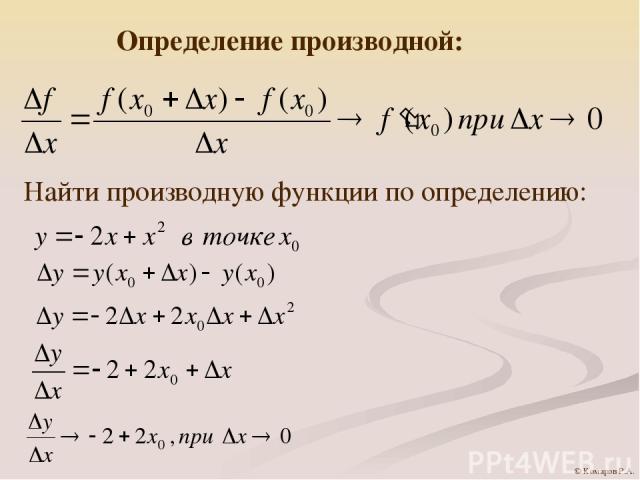 Определение производной: Найти производную функции по определению: © Комаров Р.А.