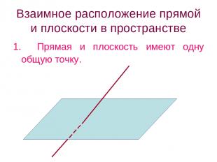 Взаимное расположение прямой и плоскости в пространстве 1. Прямая и плоскость им