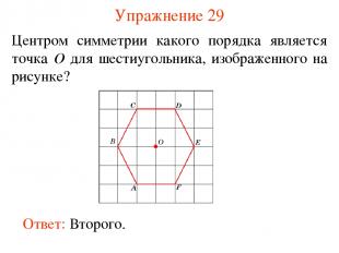 Упражнение 29 Центром симметрии какого порядка является точка O для шестиугольни