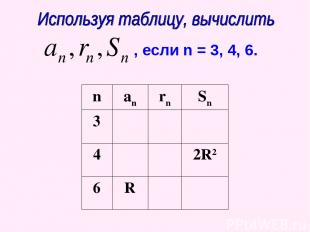 , если n = 3, 4, 6. n an rn Sn 3 4 2R2 6 R