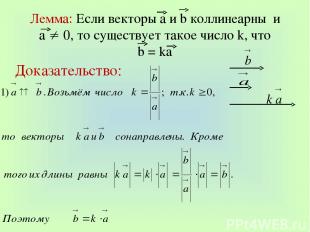Лемма: Если векторы а и b коллинеарны и а 0, то существует такое число k, что b