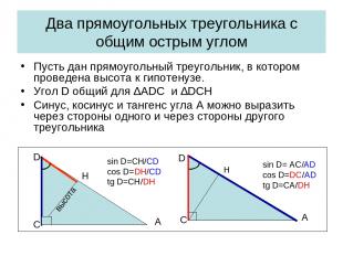 Два прямоугольных треугольника с общим острым углом Пусть дан прямоугольный треу