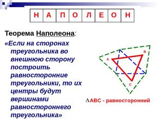 Теорема Наполеона: «Если на сторонах треугольника во внешнюю сторону построить р