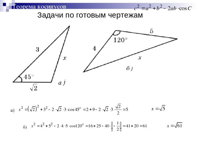 Задачи по готовым чертежам Теорема косинусов ;