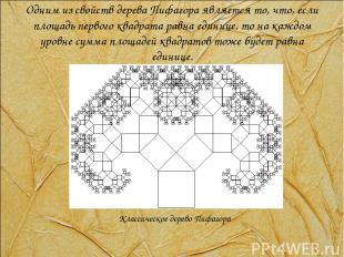 Одним из свойств дерева Пифагора является то, что, если площадь первого квадрата