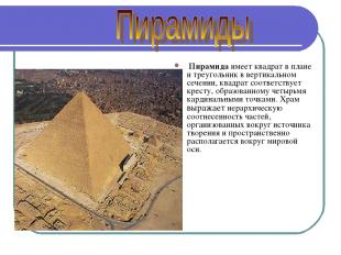 Пирамида имеет квадрат в плане и треугольник в вертикальном сечении, квадрат соо
