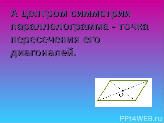 А центром симметрии параллелограмма - точка пересечения его диагоналей.