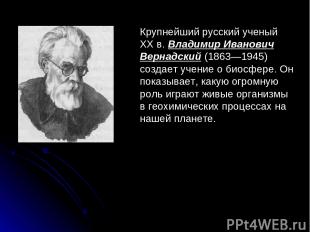 Крупнейший русский ученый XX в. Владимир Иванович Вернадский (1863—1945) создает
