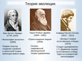 Теория эволюции Чарлз Роберт Дарвин (1809—1882) Жан Батист Ламарк (1744–1829) Пе