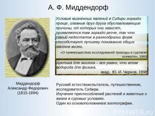 А. Ф. Миддендорф Миддендорф Александр Федорович (1815-1894) Русский естествоиспы