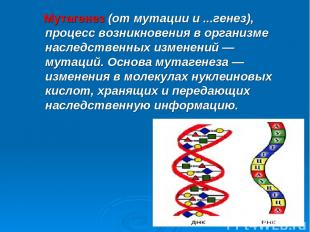 Мутагенез (от мутации и ...генез), процесс возникновения в организме наследствен