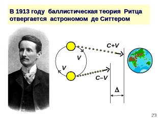 * В 1913 году баллистическая теория Ритца отвергается астрономом де Ситтером C+V