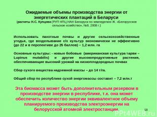 * Ожидаемые объемы производства энергии от энергетических плантаций в Беларуси (