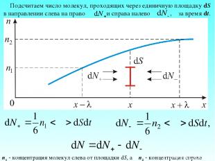 Подсчитаем число молекул, проходящих через единичную площадку dS в направлении с