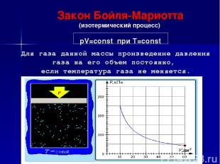 Закон Бойля-Мариотта (изотермический процесс) pV=const при T=const Для газа данн