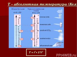 Т – абсолютная температура (Кельвин) T = t + 273 o o