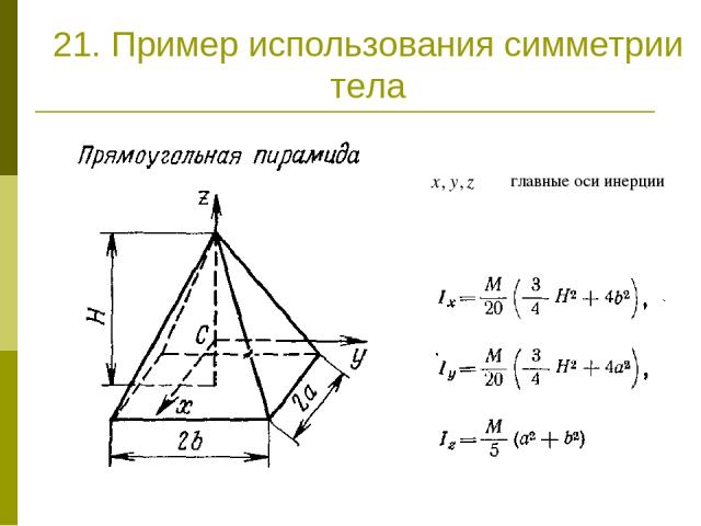 21. Пример использования симметрии тела главные оси инерции