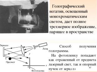 Голографический негатив, освещенный монохроматическим светом, дает полное трехме