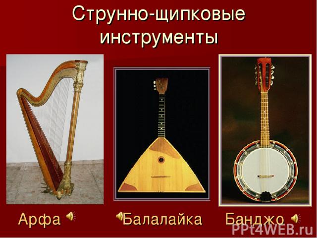 Струнно-щипковые инструменты Арфа Балалайка Банджо