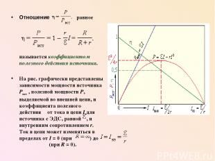 Отношение равное называется коэффициентом полезного действия источника. На рис.