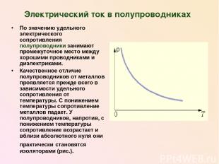 Электрический ток в полупроводниках По значению удельного электрического сопроти