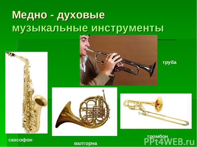 Медно - духовые музыкальные инструменты валторна тромбон труба саксофон