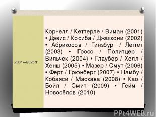 2001—2025гг Корнелл/Кеттерле/Виман(2001) •Дэвис/Косиба/Джаккони(2002) •Абрикосов