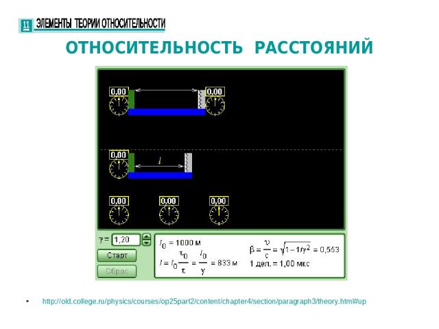 http://old.college.ru/physics/courses/op25part2/content/chapter4/section/paragraph3/theory.html#up ОТНОСИТЕЛЬНОСТЬ РАССТОЯНИЙ
