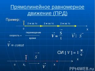 Прямолинейное равномерное движение (ПРД) Пример: X ● 2 м за 1с 2 м за 1с 2 м за