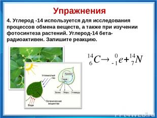 * 4. Углерод -14 используется для исследования процессов обмена веществ, а также