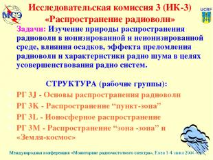 Исследовательская комиссия 3 (ИК-3) «Распространение радиоволн» Задачи: Изучение