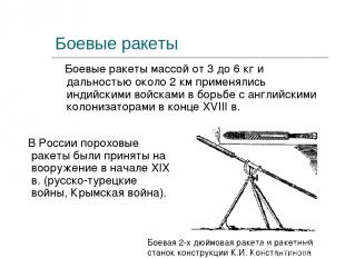 Боевые ракеты В России пороховые ракеты были приняты на вооружение в начале XIX