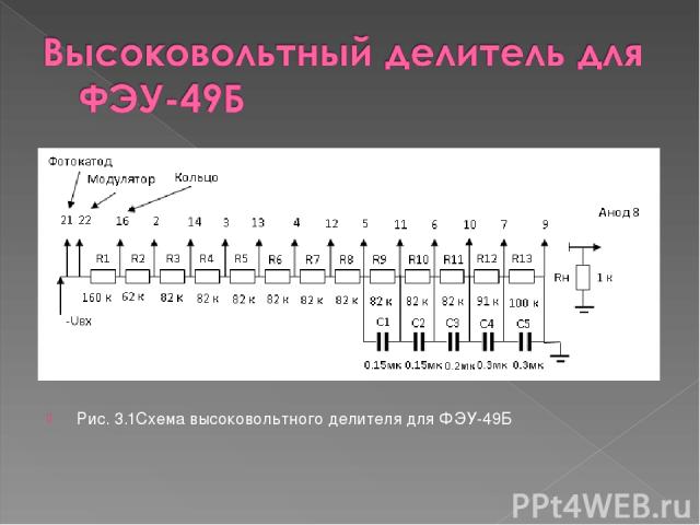 Рис. 3.1Схема высоковольтного делителя для ФЭУ-49Б