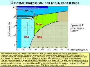 Фазовые диаграммы для воды, льда и пара Фазовая диаграмма показывает в каком агр