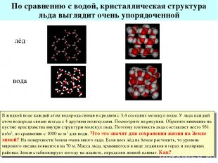 По сравнению с водой, кристаллическая структура льда выглядит очень упорядоченно