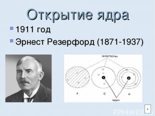 Открытие ядра 1911 год Эрнест Резерфорд (1871-1937) 4