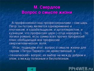 М. Свердлов Вопрос о смысле жизни А профессионал над профессионалами – сам царь