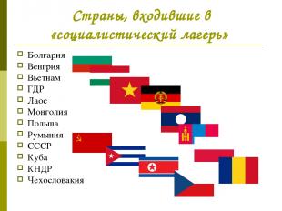 Страны, входившие в «социалистический лагерь» Болгария Венгрия Вьетнам ГДР Лаос