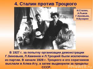 4. Сталин против Троцкого В 1927 г. за попытку организации демонстрации Г.Зиновь