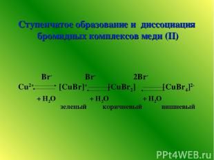 Br- Br- 2Br- Cu2+ [CuBr]+ [CuBr2] [CuBr4]2- + H2O + H2O + H2O Ступенчатое образо