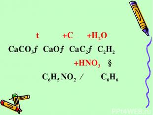 t +C +H2O CaCO3→ CaO→ CaC2→ C2H2 +HNO3 ↓ C6H5 NO2 ← C6H6