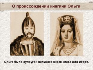 Ольга была супругой великого князя киевского Игоря. О происхождении княгини Ольг