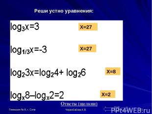 Гимназия № 8, г. Сочи Чернобабова К.В. * Реши устно уравнения: X=27 X=27 X=27 X=