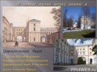 Царскосельский Лицей С 1811по 1834 год во флигеле Екатерининского дворца помещал