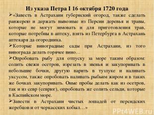 Из указа Петра I 16 октября 1720 года «Завесть в Астрахани губернский огород, та