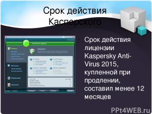 Срок действия Касперского Срок действия лицензии Kaspersky Anti-Virus 2015, купл
