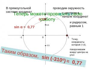 Теперь можете проверить свою работу sin α ≈ 0,77 1 0 -1 1 -1 В прямоугольной сис