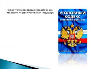 Нормы уголовного права сосредоточены в Уголовном Кодексе Российской Федерации