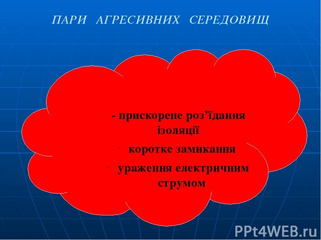 ПАРИ АГРЕСИВНИХ СЕРЕДОВИЩ - прискорене роз’їдання ізоляції коротке замикання ураження електричним струмом